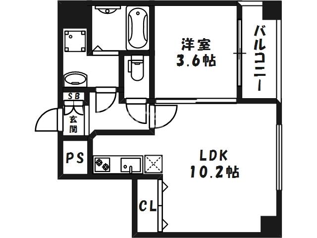 リップル南森町Ⅰ(1LDK/4階)の間取り写真
