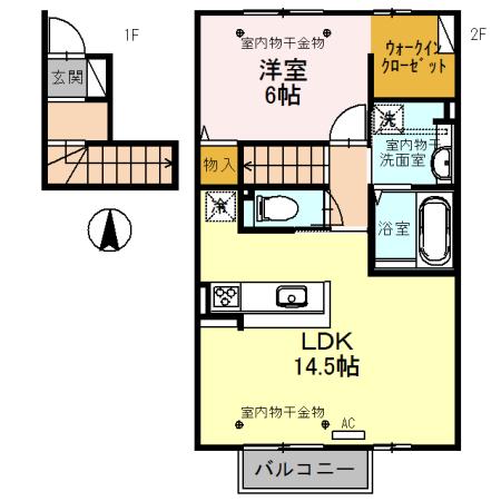 石川県金沢市 2階建 築7年(1LDK/2階)の間取り写真