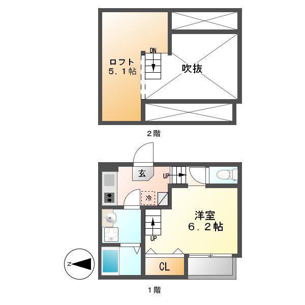 ハーモニーテラス並木(1K/2階)の間取り写真
