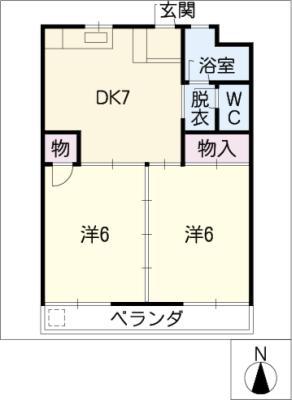 日和マンション(2DK/2階)の間取り写真