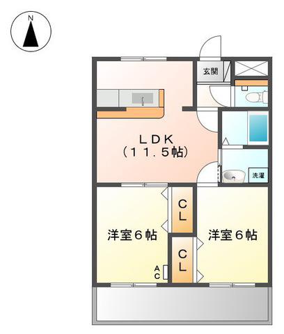 ベルエアー(2LDK/2階)の間取り写真