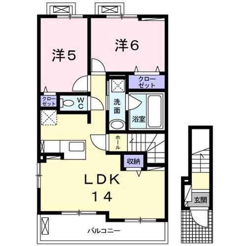 アンファミーユ北浦(2LDK/2階)の間取り写真