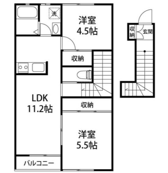 ベルリード東海神(2LDK/2階)の間取り写真