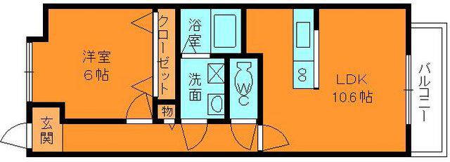 カーサレイメイA棟(1LDK/2階)の間取り写真