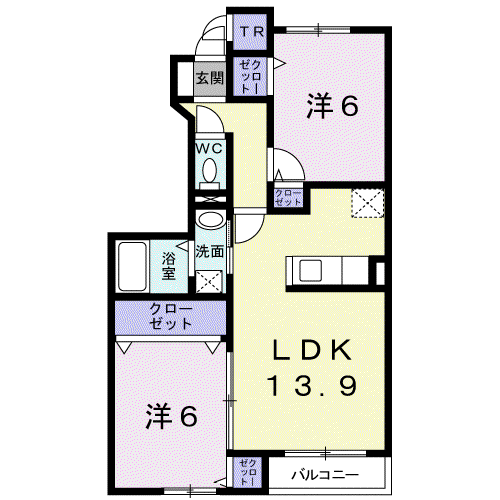 ドリームズII(2LDK/1階)の間取り写真