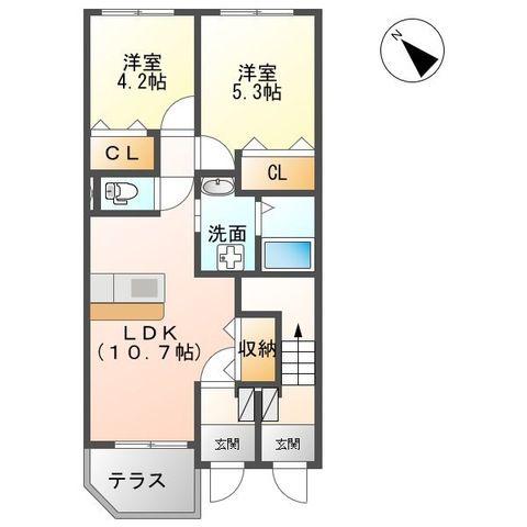 CASA BELLA LUCE(2LDK/1階)の間取り写真