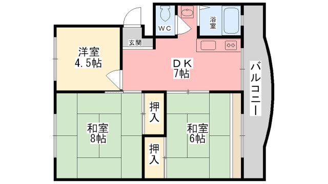 溝口ハイツ(3DK/1階)の間取り写真