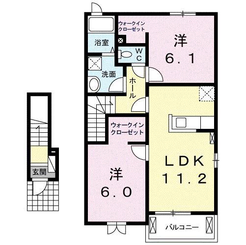 フローリッシュ・I(2LDK/2階)の間取り写真
