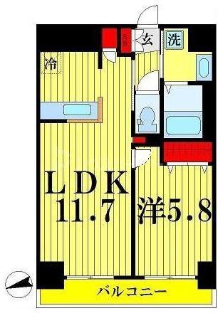 ブリスキューブ(1LDK/6階)の間取り写真