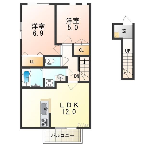 カセヤハウス(2LDK/2階)の間取り写真