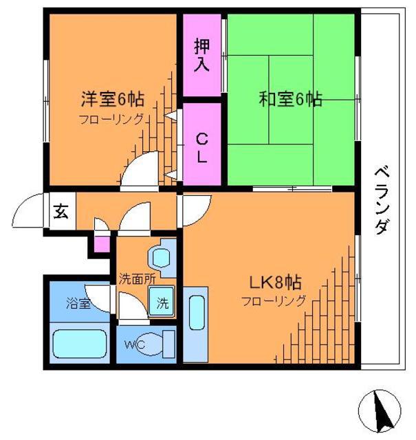 ライトフィールド調布(2DK/1階)の間取り写真