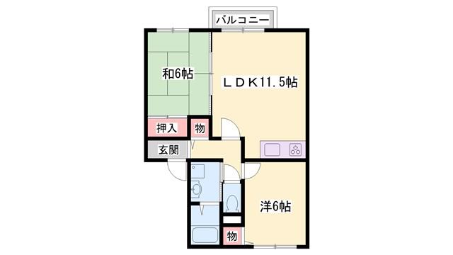 サンアクティーA棟(2LDK/1階)の間取り写真
