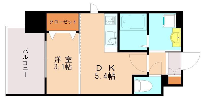 LIVE CASA県庁前(1DK/14階)の間取り写真