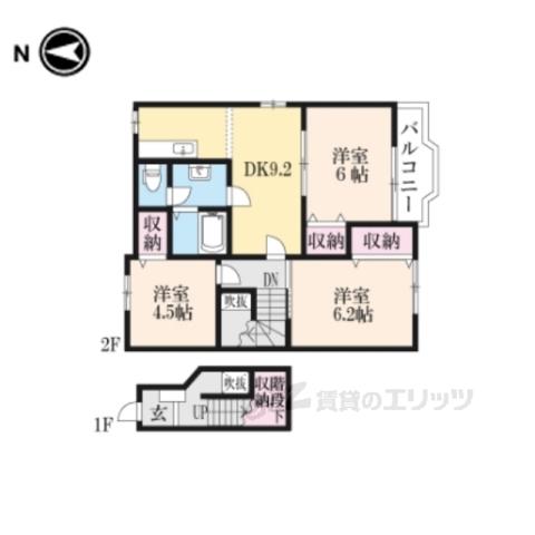 ビバーチェ2(3DK/2階)の間取り写真