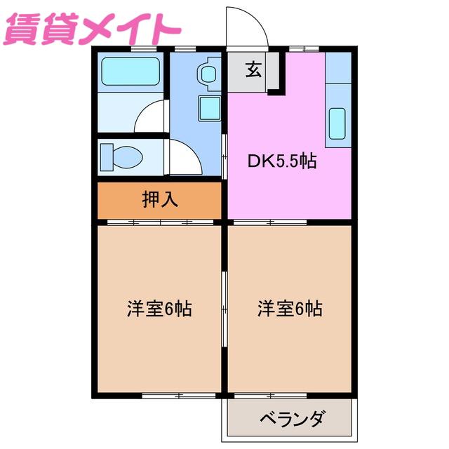サンシティC(2K/1階)の間取り写真