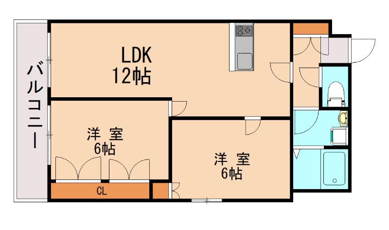 日宝サンセーヌ大橋南(2LDK/7階)の間取り写真