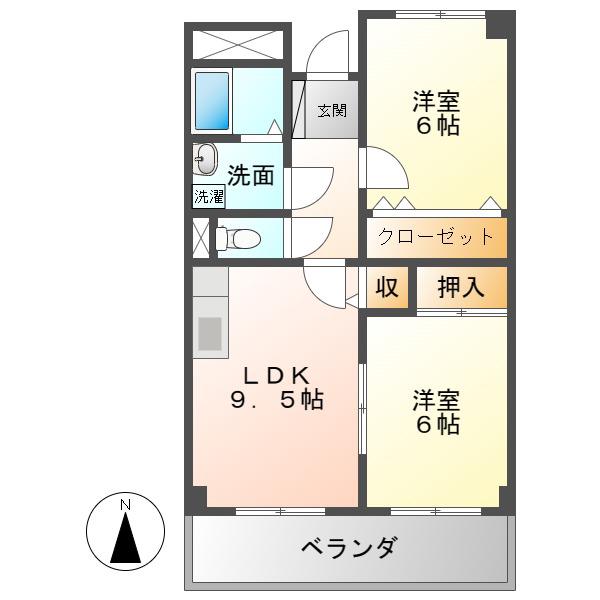 アメリアコートわかくさ(2LDK/1階)の間取り写真