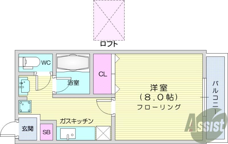 プラセール愛子(1K/1階)の間取り写真