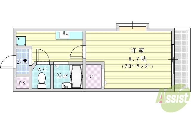 アズビー千里山(1K/4階)の間取り写真
