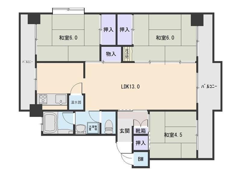 鴨池ハイム2号棟(3LDK/6階)の間取り写真