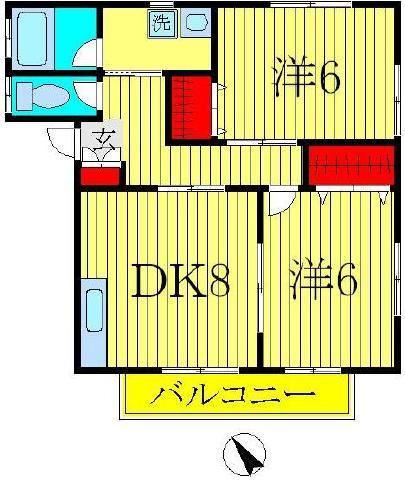クローネ(2DK/2階)の間取り写真