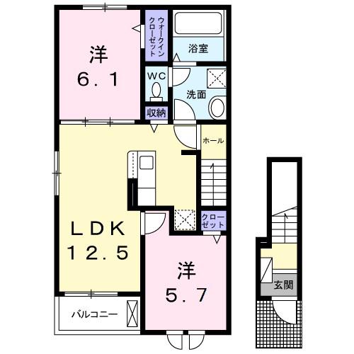 アンビシャスA(2LDK/2階)の間取り写真