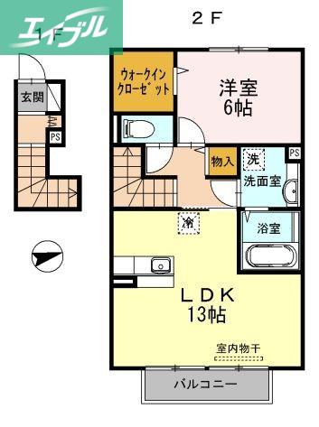 ルピナス高柳東町3 (1LDK/2階)の間取り写真