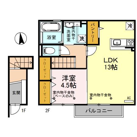 西京の郷 弐乃館(1LDK/2階)の間取り写真