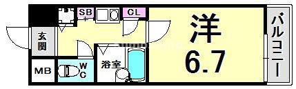ロイヤルヒル神戸三ノ宮II(1K/4階)の間取り写真