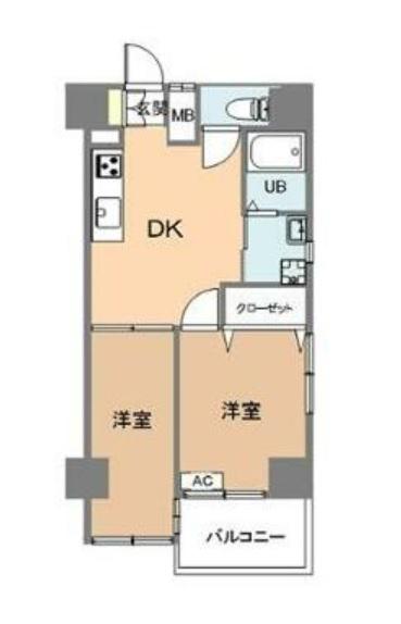 KOB5(2DK/9階)の間取り写真