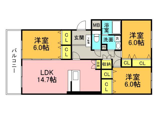 大和ガーデンコート1号棟(3LDK/1階)の間取り写真