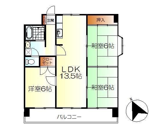 第二阿賀中央ハイツ(3LDK/4階)の間取り写真