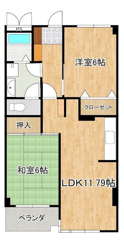 リバーサイドマンション(2LDK/3階)の間取り写真
