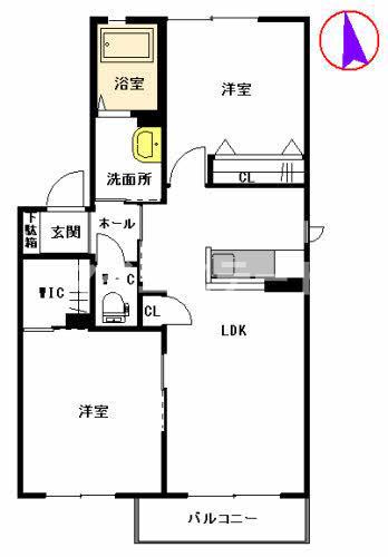 グランドパルク A棟(2LDK/2階)の間取り写真
