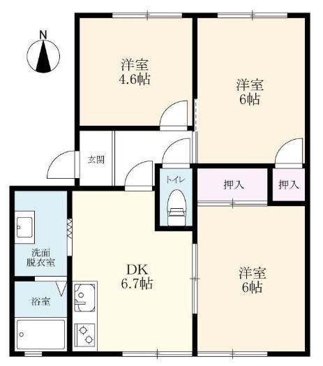 キャトル六座(3DK/1階)の間取り写真