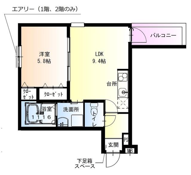 フジパレス瓜生堂V番館(1LDK/1階)の間取り写真
