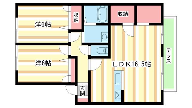 グローリータウンB(2LDK/1階)の間取り写真