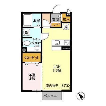 セジュール向山(1LDK/2階)の間取り写真