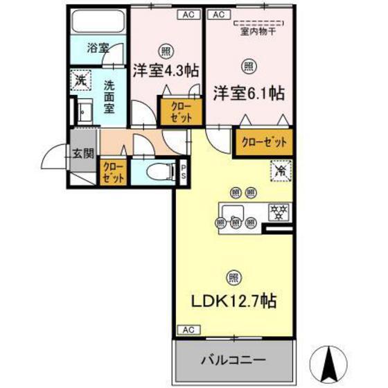 シャンポールさい D棟(2LDK/2階)の間取り写真