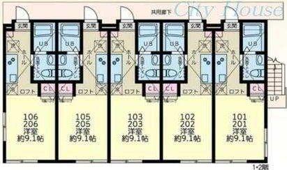 サニーベール陽光台(1K/2階)の間取り写真
