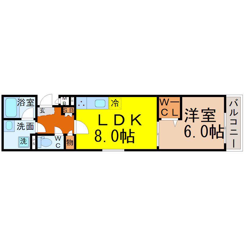 アムール千原(1LDK/2階)の間取り写真
