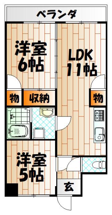 島村ビル(2LDK/5階)の間取り写真