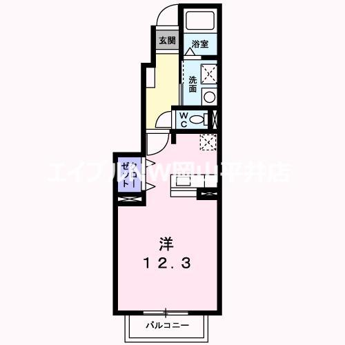 アンジュB(ワンルーム/1階)の間取り写真