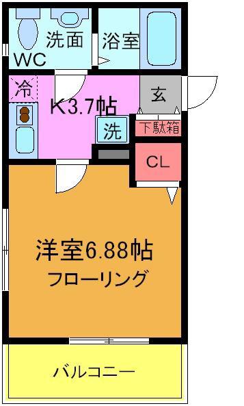 セトルY(1K/1階)の間取り写真