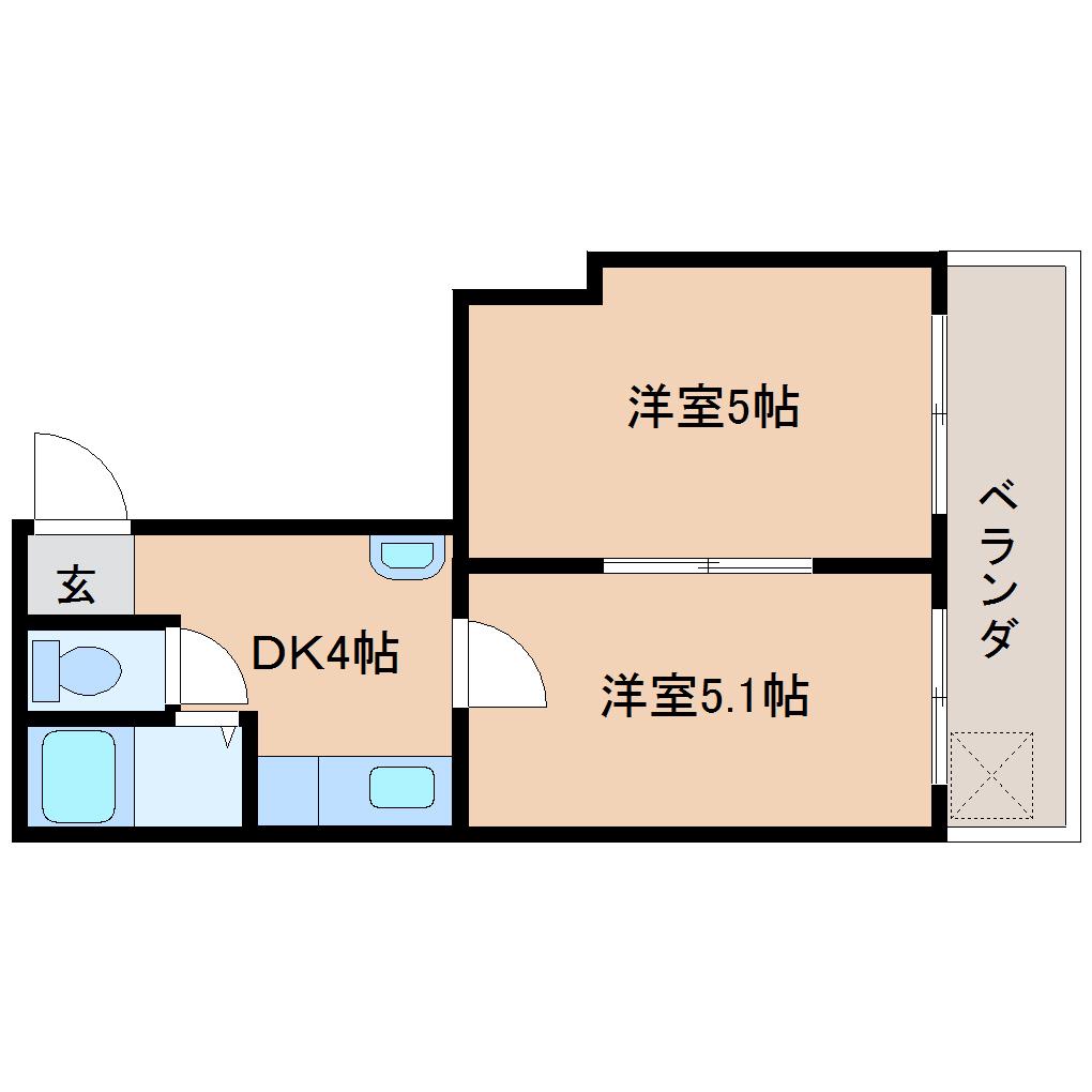 パレシャルム郡山(2DK/2階)の間取り写真