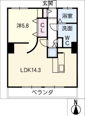 ハイリビングK(1LDK/3階)の間取り写真
