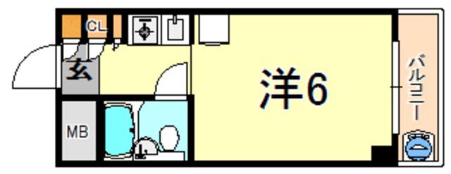 キューブ芦屋(ワンルーム/4階)の間取り写真
