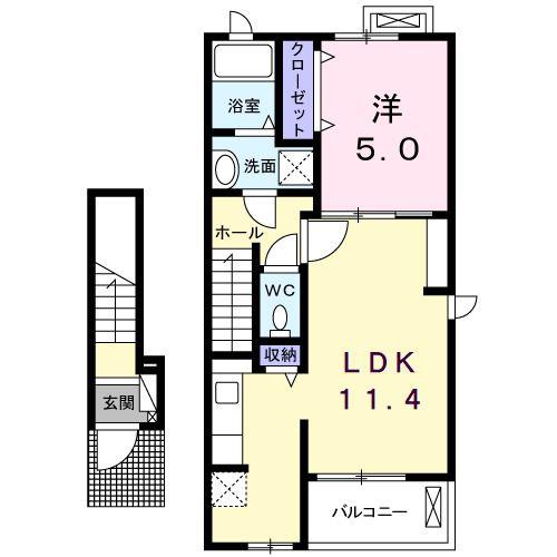 ビオーラ司(1LDK/2階)の間取り写真