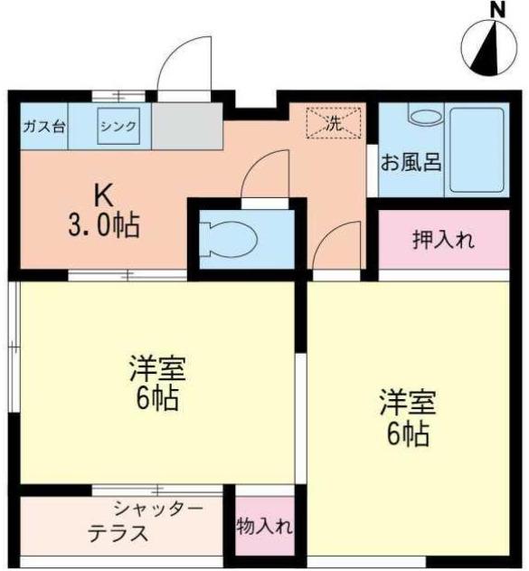 サン亀甲山 A棟(2K/1階)の間取り写真
