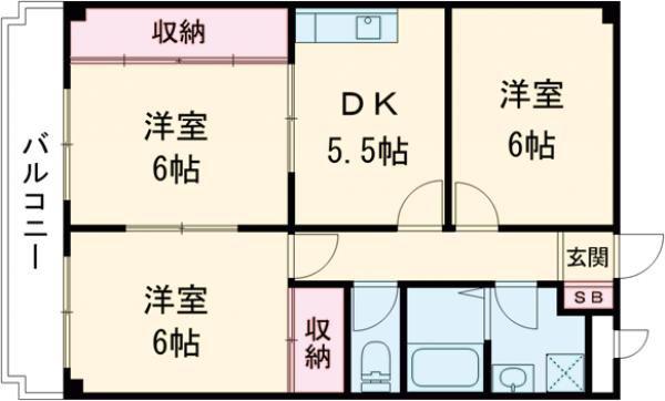 フレッド滝野(3DK/3階)の間取り写真